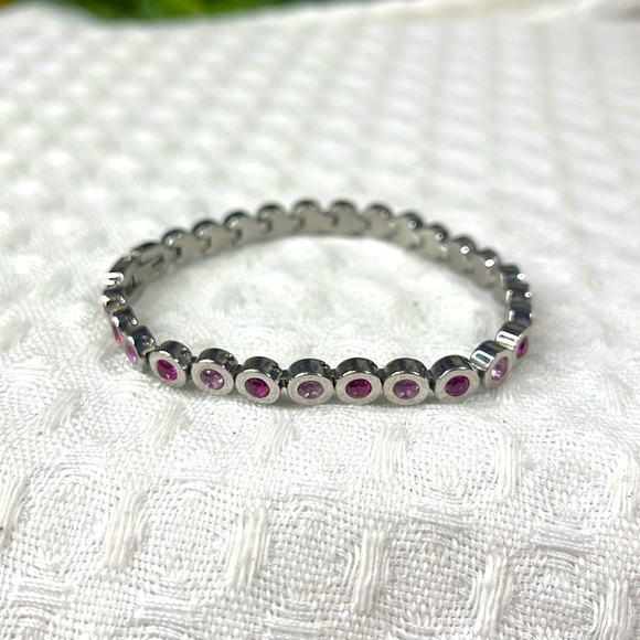 Rustic cuff tennis bracelet ANGELINE silver pink - Picture 2 of 6